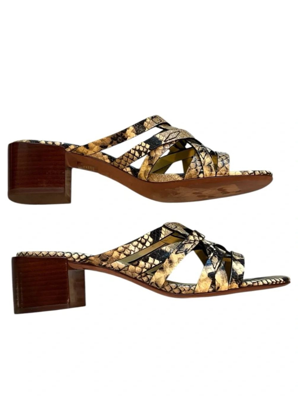 Tory Burch Basketweave Block Heel Snake Print Leather Sandals - NWT NEW